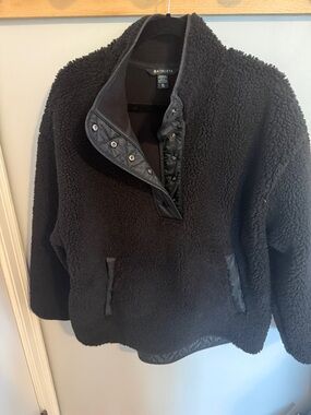 Athleta Black Plush Sherpa Snap Pullover Jacket